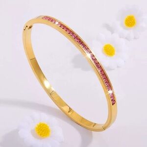 Rose Quartz Luxe Bangle | Tarnish-Free Gold & Pink Gem Bracelet